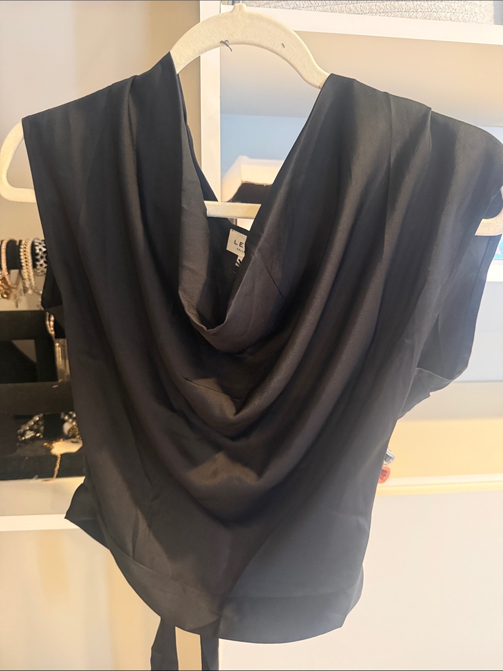 Le Lis Black Draped Cowl Neck Tank
